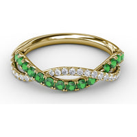 Twisted Band with Round Emeralds and Pavé Set Diamonds by Fana - 0.60 Carat Total Gemstone Weight