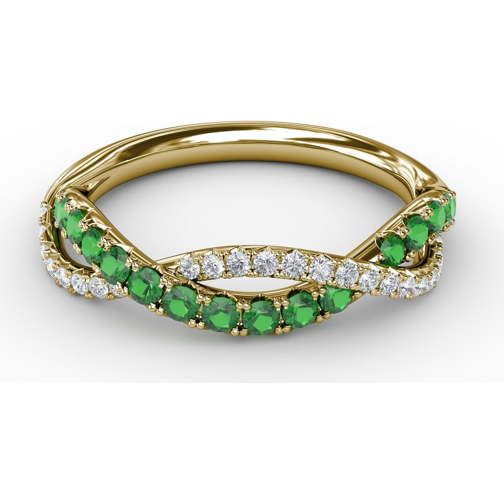 Twisted Band with Round Emeralds and Pavé Set Diamonds by Fana - 0.60 Carat Total Gemstone Weight