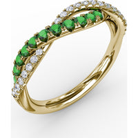 Twisted Band with Round Emeralds and Pavé Set Diamonds by Fana - 0.60 Carat Total Gemstone Weight