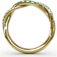 Twisted Band with Round Emeralds and Pavé Set Diamonds by Fana - 0.60 Carat Total Gemstone Weight