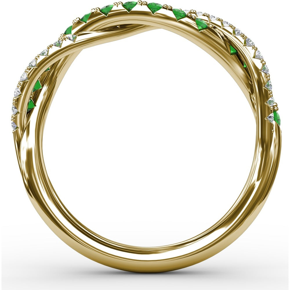 Twisted Band with Round Emeralds and Pavé Set Diamonds by Fana - 0.60 Carat Total Gemstone Weight