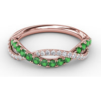Twisted Band with Round Emeralds and Pavé Set Diamonds by Fana - 0.60 Carat Total Gemstone Weight