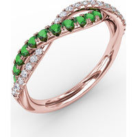 Twisted Band with Round Emeralds and Pavé Set Diamonds by Fana - 0.60 Carat Total Gemstone Weight