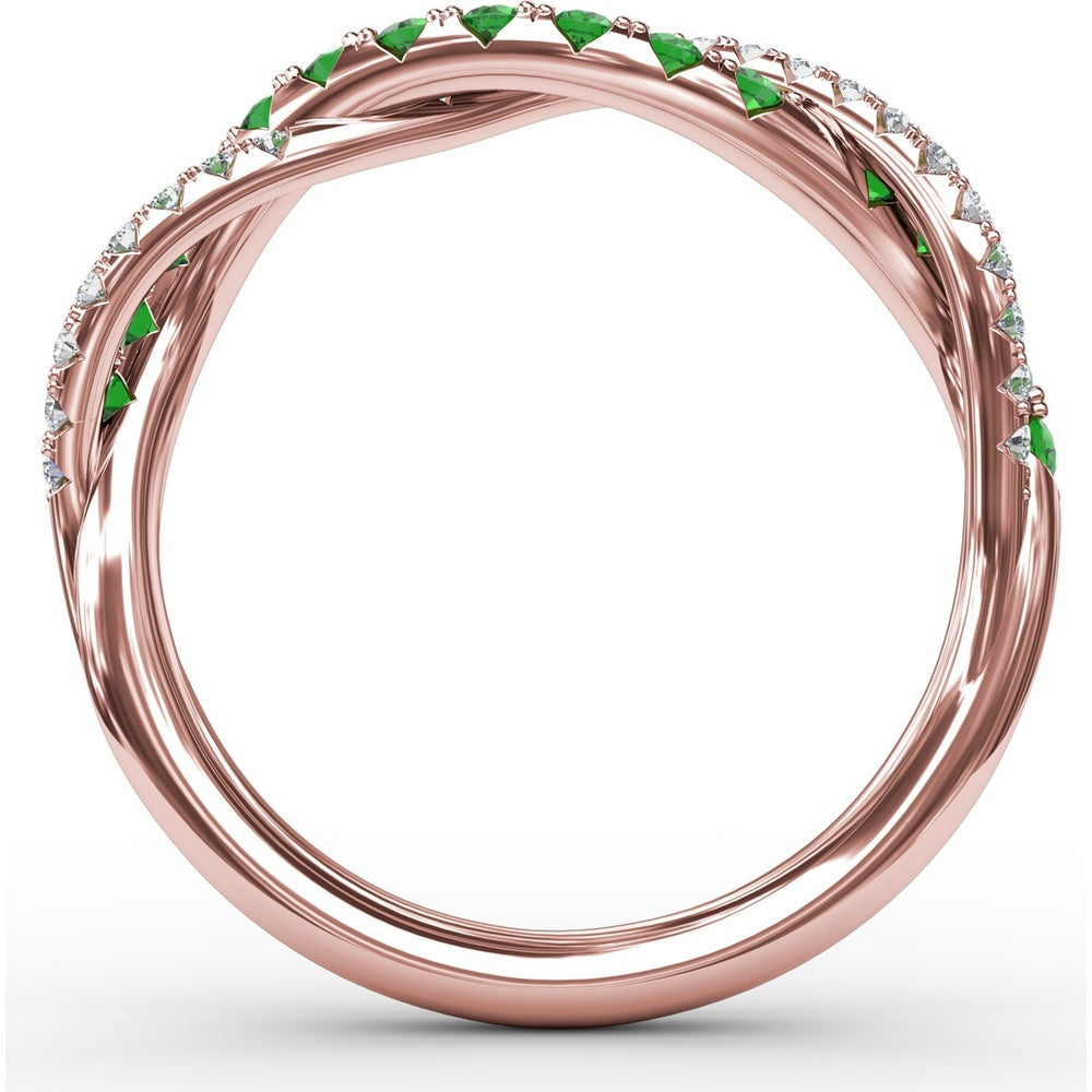 Twisted Band with Round Emeralds and Pavé Set Diamonds by Fana - 0.60 Carat Total Gemstone Weight