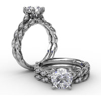 Twisted Diamond-Accented Engagement Ring Setting with Chevron Hidden Halo by Fana - 0.16 Carat Total Diamond Weight