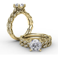 Twisted Diamond-Accented Engagement Ring Setting with Chevron Hidden Halo by Fana - 0.16 Carat Total Diamond Weight