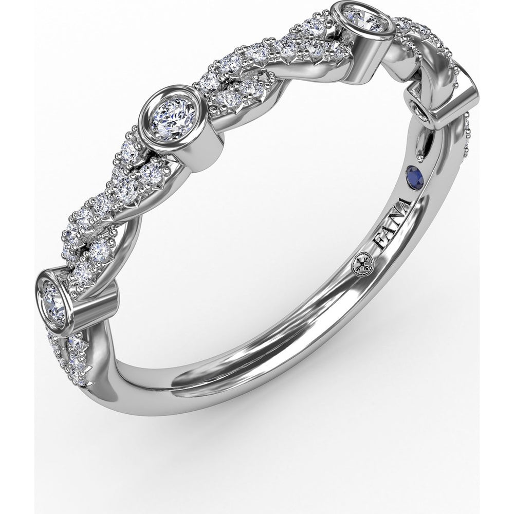 Twisted Diamond Band with Bezel Set Round Diamond Stations by Fana - 0.27 Carat Total Diamond Weight