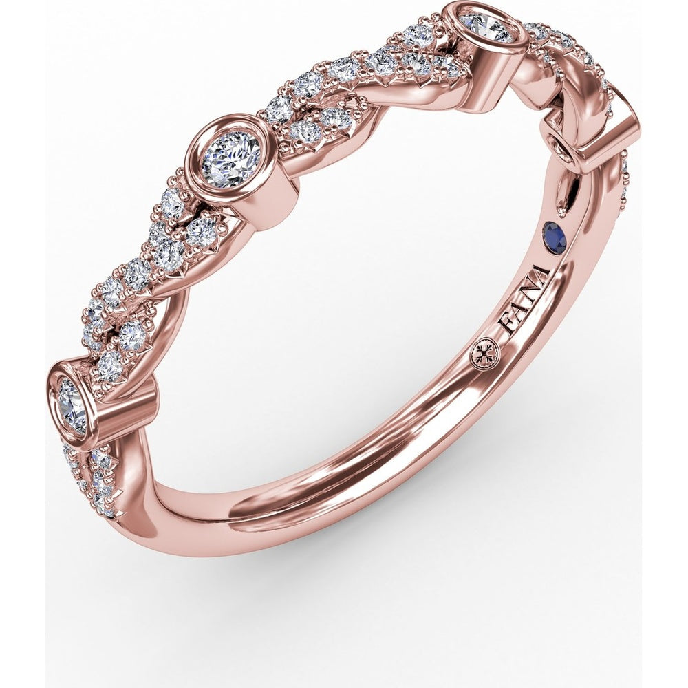 Twisted Diamond Band with Bezel Set Round Diamond Stations by Fana - 0.27 Carat Total Diamond Weight