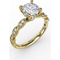 Twisted Diamond Engagement Ring Setting with Hidden Pavé Halo and Milgrain Details by Fana