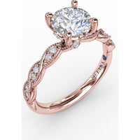 Twisted Diamond Engagement Ring Setting with Hidden Pavé Halo and Milgrain Details by Fana