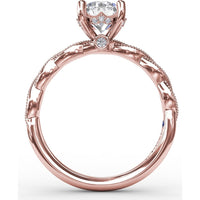 Twisted Diamond Engagement Ring Setting with Hidden Pavé Halo and Milgrain Details by Fana