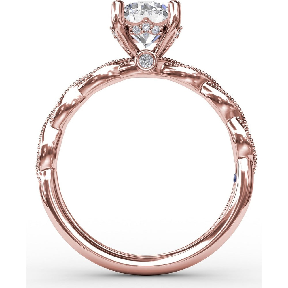 Twisted Diamond Engagement Ring Setting with Hidden Pavé Halo and Milgrain Details by Fana