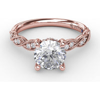 Twisted Diamond Engagement Ring Setting with Hidden Pavé Halo and Milgrain Details by Fana