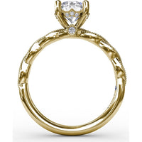 Twisted Diamond Engagement Ring Setting with Hidden Pavé Halo and Milgrain Details by Fana