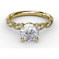 Twisted Diamond Engagement Ring Setting with Hidden Pavé Halo and Milgrain Details by Fana