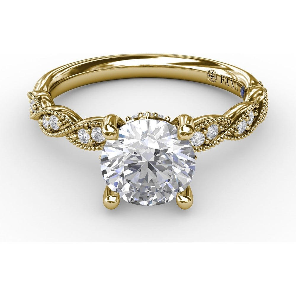 Twisted Diamond Engagement Ring Setting with Hidden Pavé Halo and Milgrain Details by Fana