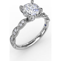 Twisted Diamond Engagement Ring Setting with Hidden Pavé Halo and Milgrain Details by Fana
