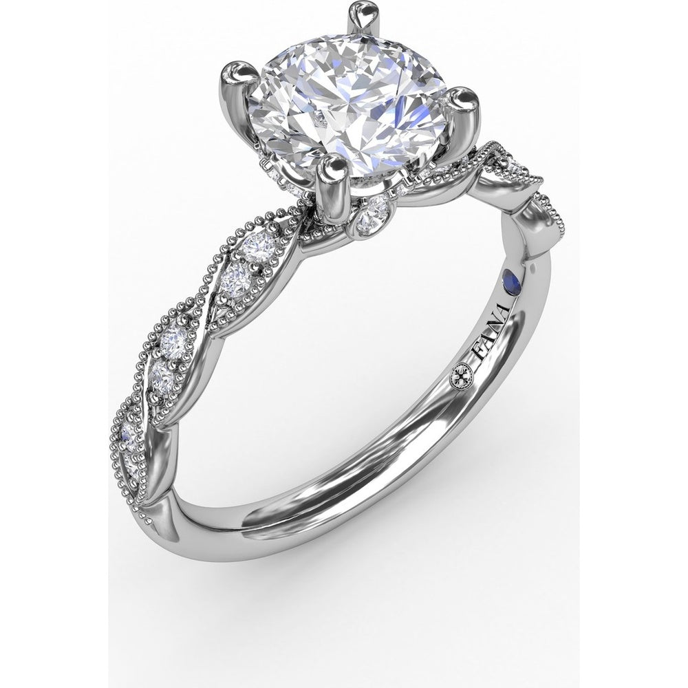 Twisted Diamond Engagement Ring Setting with Hidden Pavé Halo and Milgrain Details by Fana
