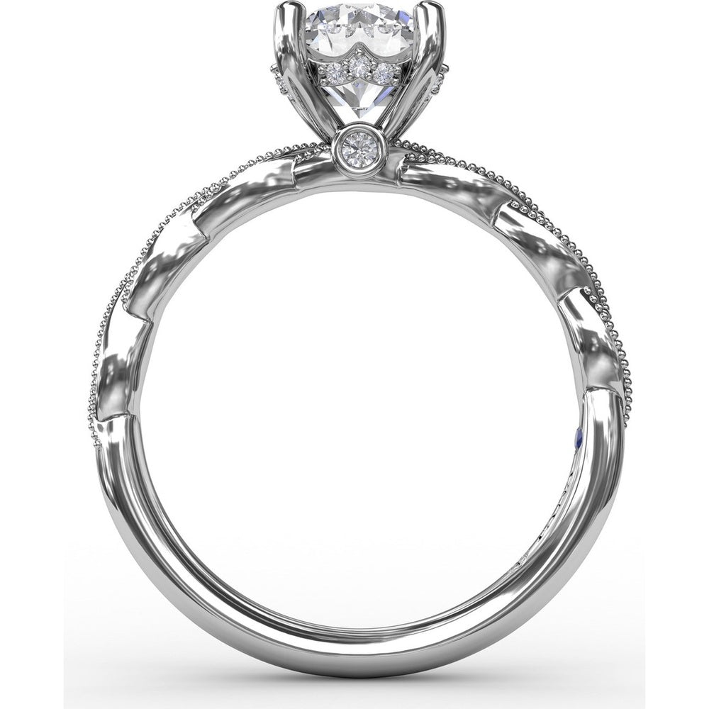 Twisted Diamond Engagement Ring Setting with Hidden Pavé Halo and Milgrain Details by Fana