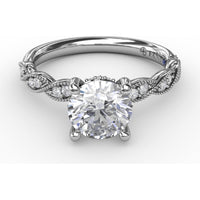 Twisted Diamond Engagement Ring Setting with Hidden Pavé Halo and Milgrain Details by Fana