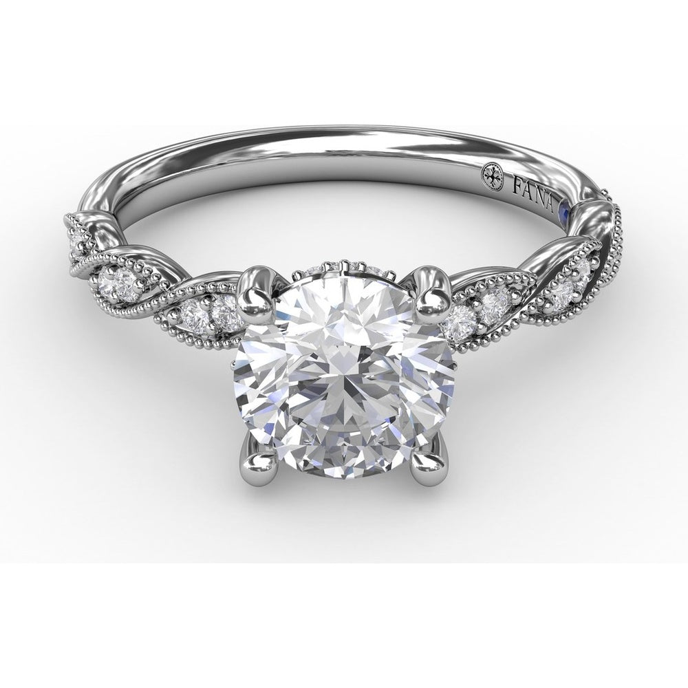 Twisted Diamond Engagement Ring Setting with Hidden Pavé Halo and Milgrain Details by Fana
