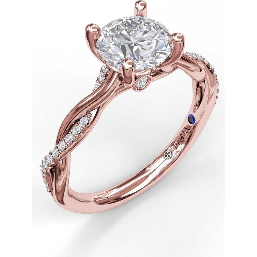 Twisted Engagement Ring Setting with Hidden Halo and Pavé Interwoven Band by Fana - 0.14 Carat Total Diamond Weight