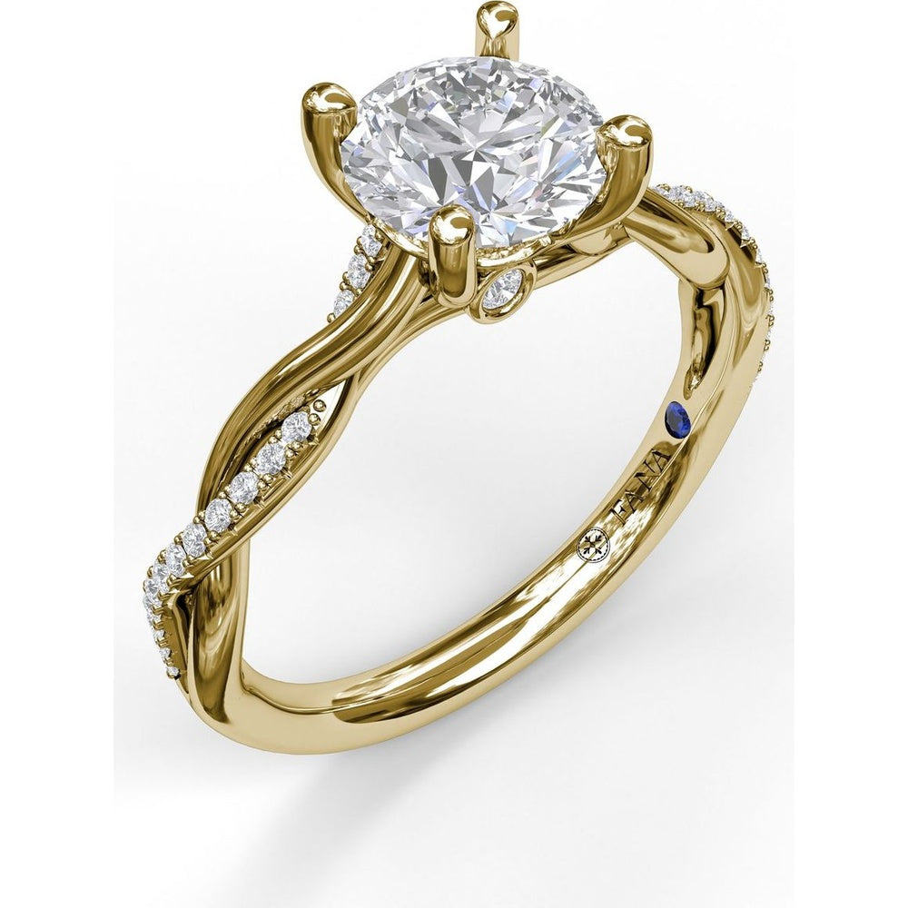 Twisted Engagement Ring Setting with Hidden Halo and Pavé Interwoven Band by Fana - 0.14 Carat Total Diamond Weight
