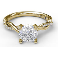 Twisted Engagement Ring Setting with Hidden Halo and Pavé Interwoven Band by Fana - 0.14 Carat Total Diamond Weight