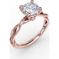 Twisted Openwork Engagement Ring Setting with Four-Prong Round Head and Bezel-Set Peek-a-Boo Diamond by Fana