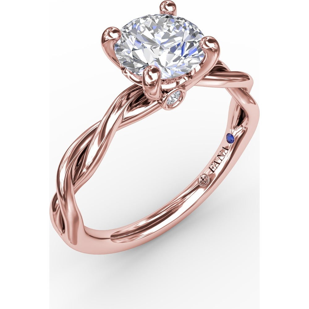 Twisted Openwork Engagement Ring Setting with Four-Prong Round Head and Bezel-Set Peek-a-Boo Diamond by Fana