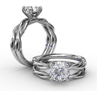 Twisted Openwork Engagement Ring Setting with Four-Prong Round Head and Bezel-Set Peek-a-Boo Diamond by Fana