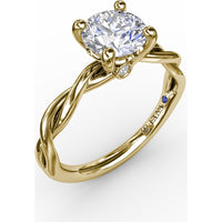 Twisted Openwork Engagement Ring Setting with Four-Prong Round Head and Bezel-Set Peek-a-Boo Diamond by Fana