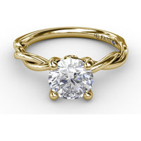 Twisted Openwork Engagement Ring Setting with Four-Prong Round Head and Bezel-Set Peek-a-Boo Diamond by Fana