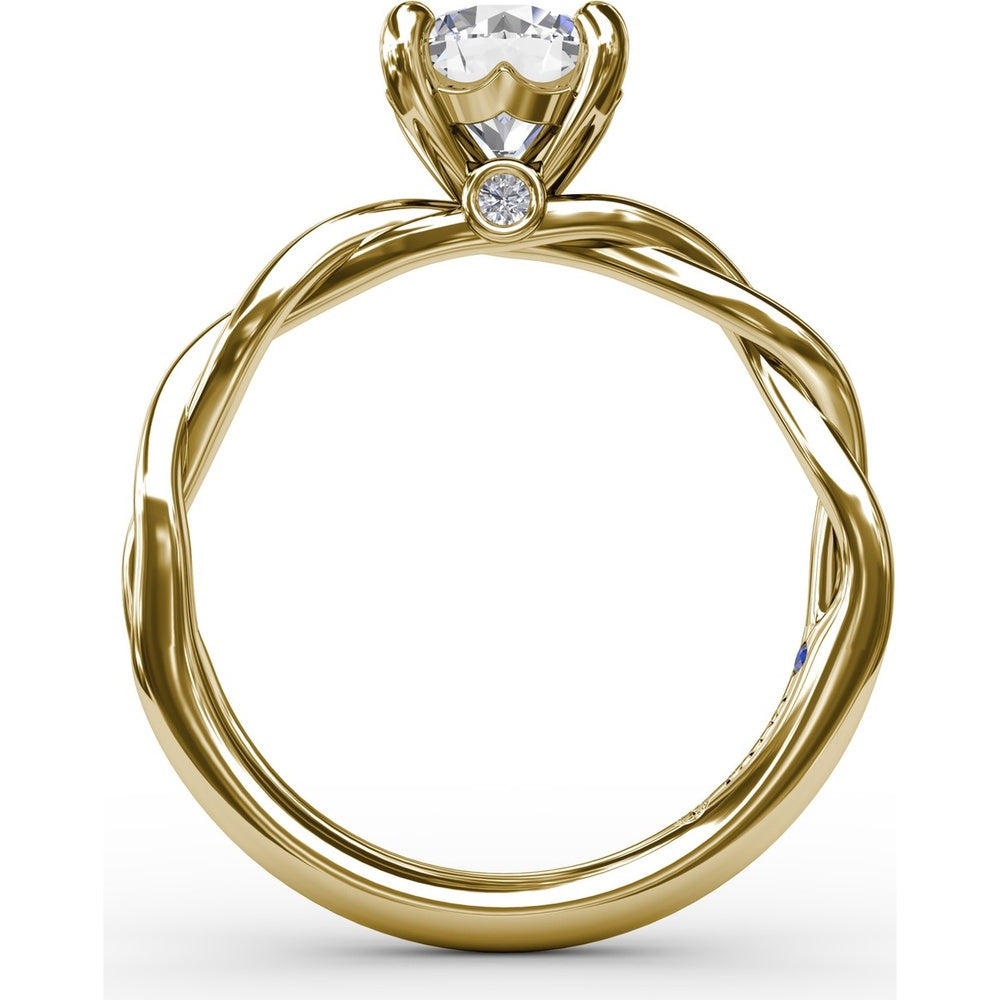 Twisted Openwork Engagement Ring Setting with Four-Prong Round Head and Bezel-Set Peek-a-Boo Diamond by Fana