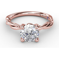 Twisted Openwork Engagement Ring Setting with Four-Prong Round Head and Bezel-Set Peek-a-Boo Diamond by Fana