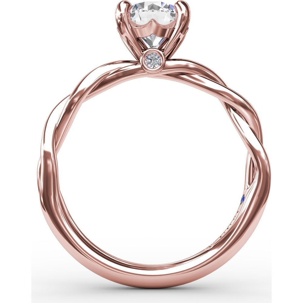 Twisted Openwork Engagement Ring Setting with Four-Prong Round Head and Bezel-Set Peek-a-Boo Diamond by Fana