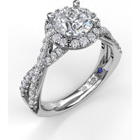 Twisted Pavé Split Shank Engagement Ring Setting with Round Diamond Halo by Fana - 0.54 Carat Total Diamond Weight