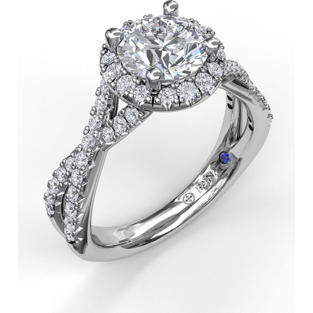 Twisted Pavé Split Shank Engagement Ring Setting with Round Diamond Halo by Fana - 0.54 Carat Total Diamond Weight