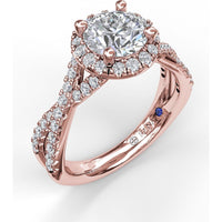 Twisted Pavé Split Shank Engagement Ring Setting with Round Diamond Halo by Fana - 0.54 Carat Total Diamond Weight