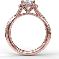 Twisted Pavé Split Shank Engagement Ring Setting with Round Diamond Halo by Fana - 0.54 Carat Total Diamond Weight