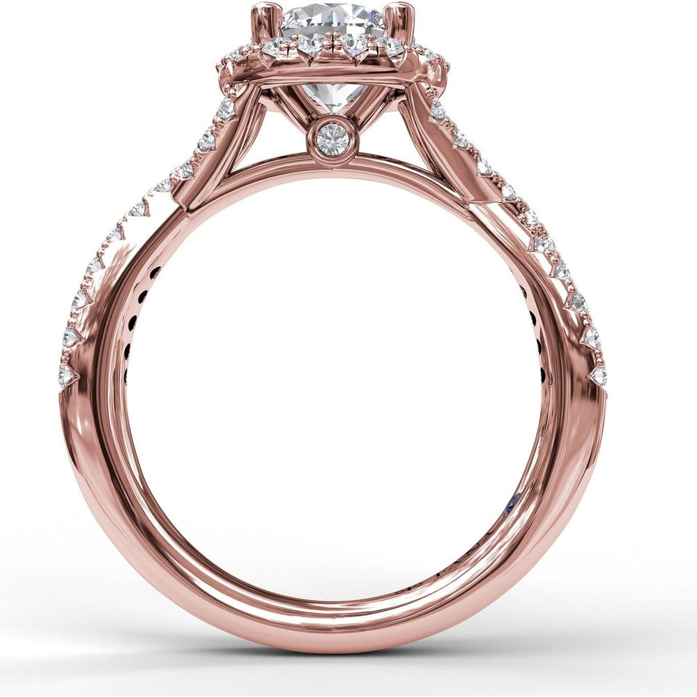 Twisted Pavé Split Shank Engagement Ring Setting with Round Diamond Halo by Fana - 0.54 Carat Total Diamond Weight