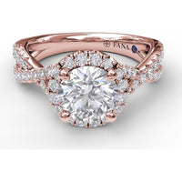 Twisted Pavé Split Shank Engagement Ring Setting with Round Diamond Halo by Fana - 0.54 Carat Total Diamond Weight