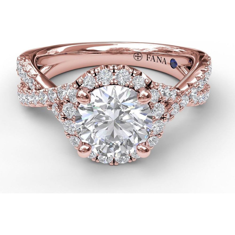 Twisted Pavé Split Shank Engagement Ring Setting with Round Diamond Halo by Fana - 0.54 Carat Total Diamond Weight