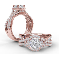 Twisted Pavé Split Shank Engagement Ring Setting with Round Diamond Halo by Fana - 0.54 Carat Total Diamond Weight