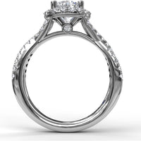 Twisted Pavé Split Shank Engagement Ring Setting with Round Diamond Halo by Fana - 0.54 Carat Total Diamond Weight