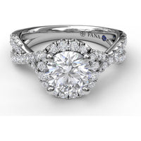 Twisted Pavé Split Shank Engagement Ring Setting with Round Diamond Halo by Fana - 0.54 Carat Total Diamond Weight