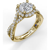 Twisted Pavé Split Shank Engagement Ring Setting with Round Diamond Halo by Fana - 0.54 Carat Total Diamond Weight