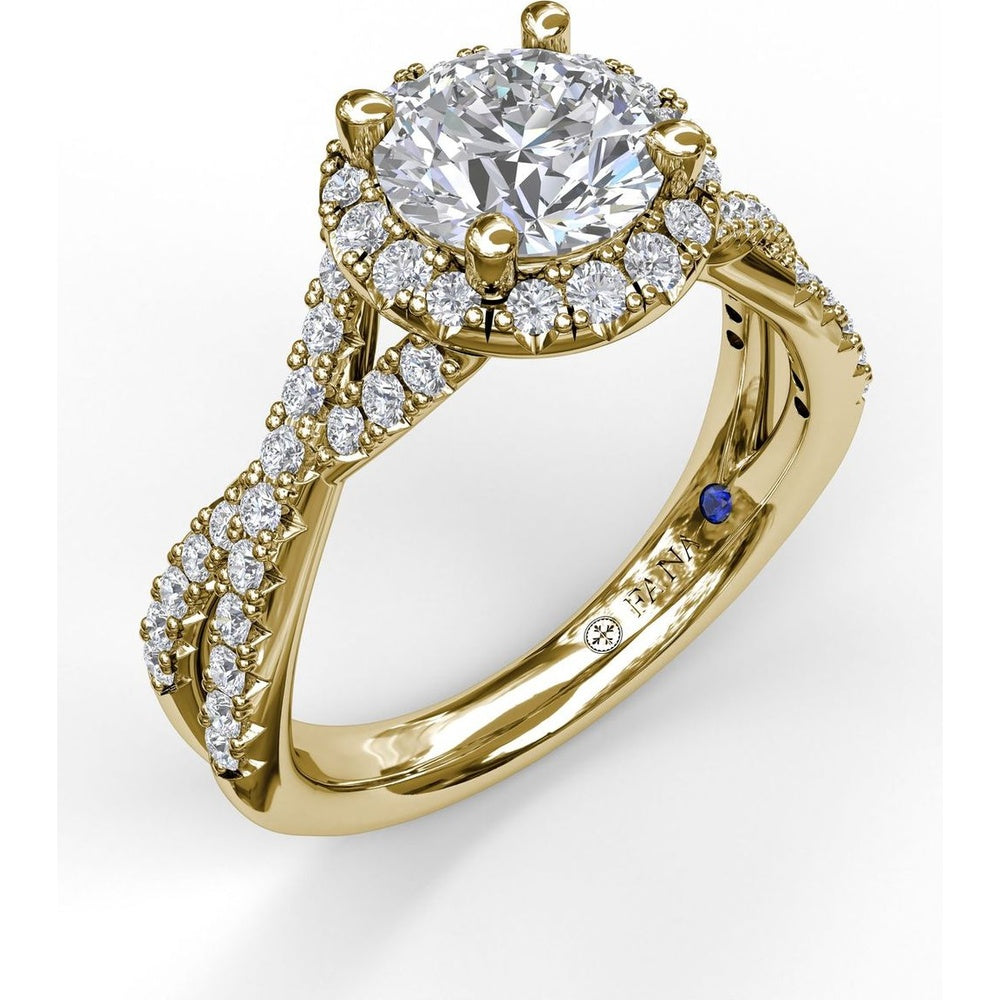 Twisted Pavé Split Shank Engagement Ring Setting with Round Diamond Halo by Fana - 0.54 Carat Total Diamond Weight