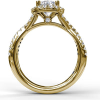 Twisted Pavé Split Shank Engagement Ring Setting with Round Diamond Halo by Fana - 0.54 Carat Total Diamond Weight