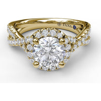 Twisted Pavé Split Shank Engagement Ring Setting with Round Diamond Halo by Fana - 0.54 Carat Total Diamond Weight